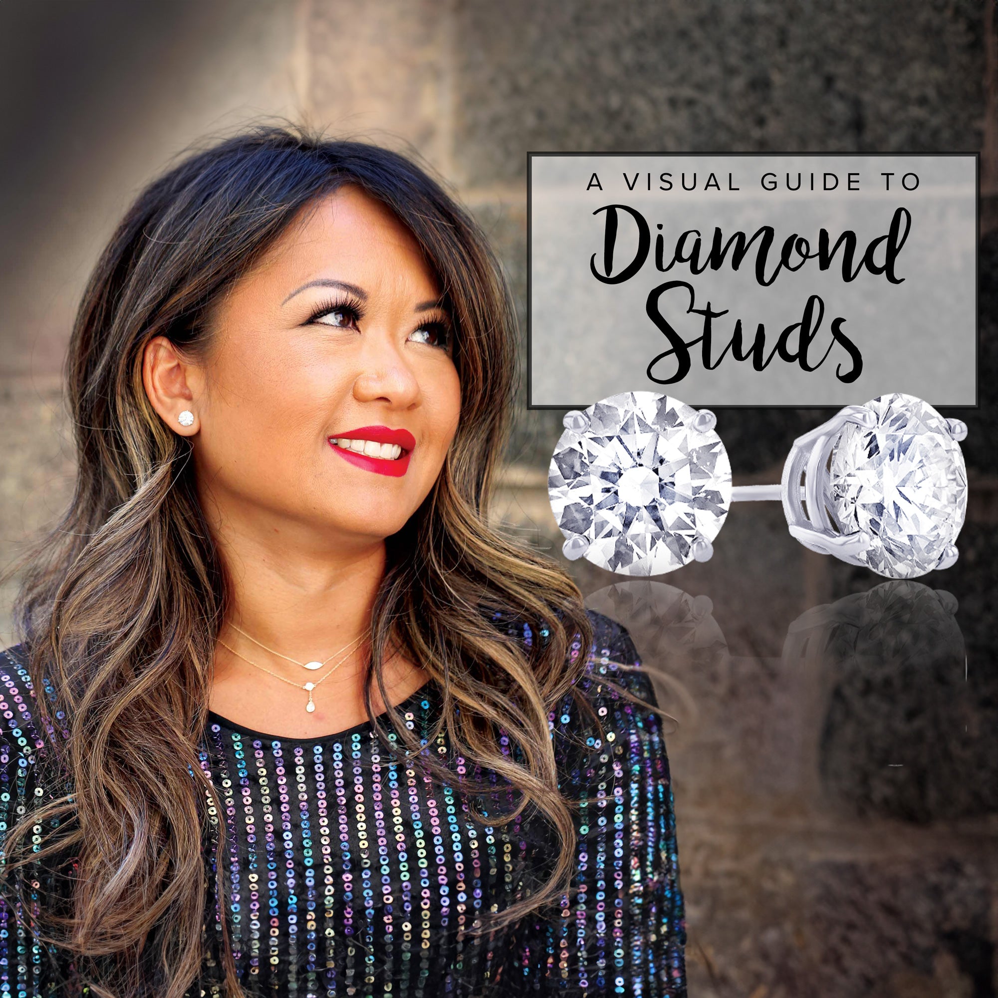 Two 1 carat diamond studs next to a dime to show size comparison.