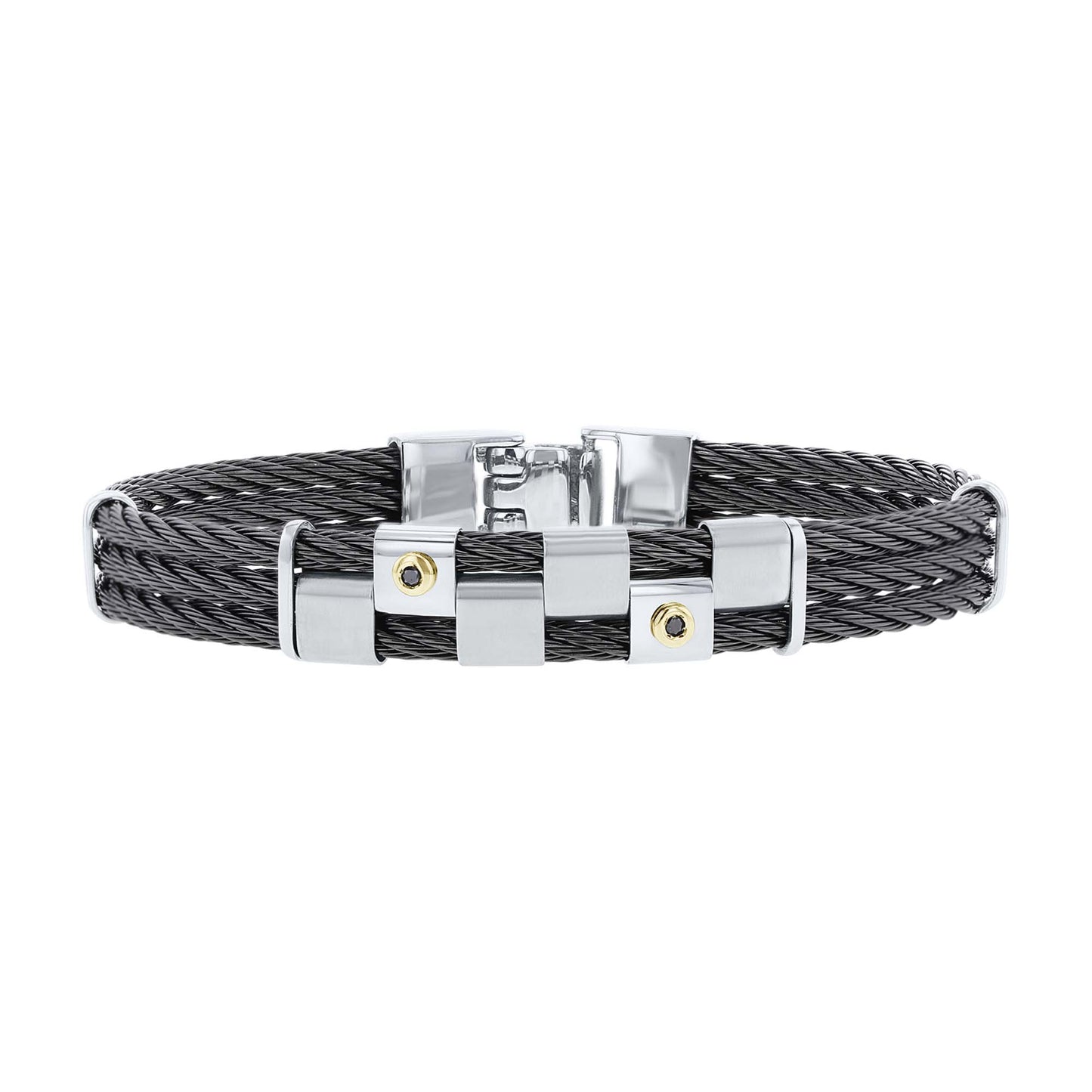 Tinsley Stainless Steel and 18K Gold Black Diamond Cable Bracelet