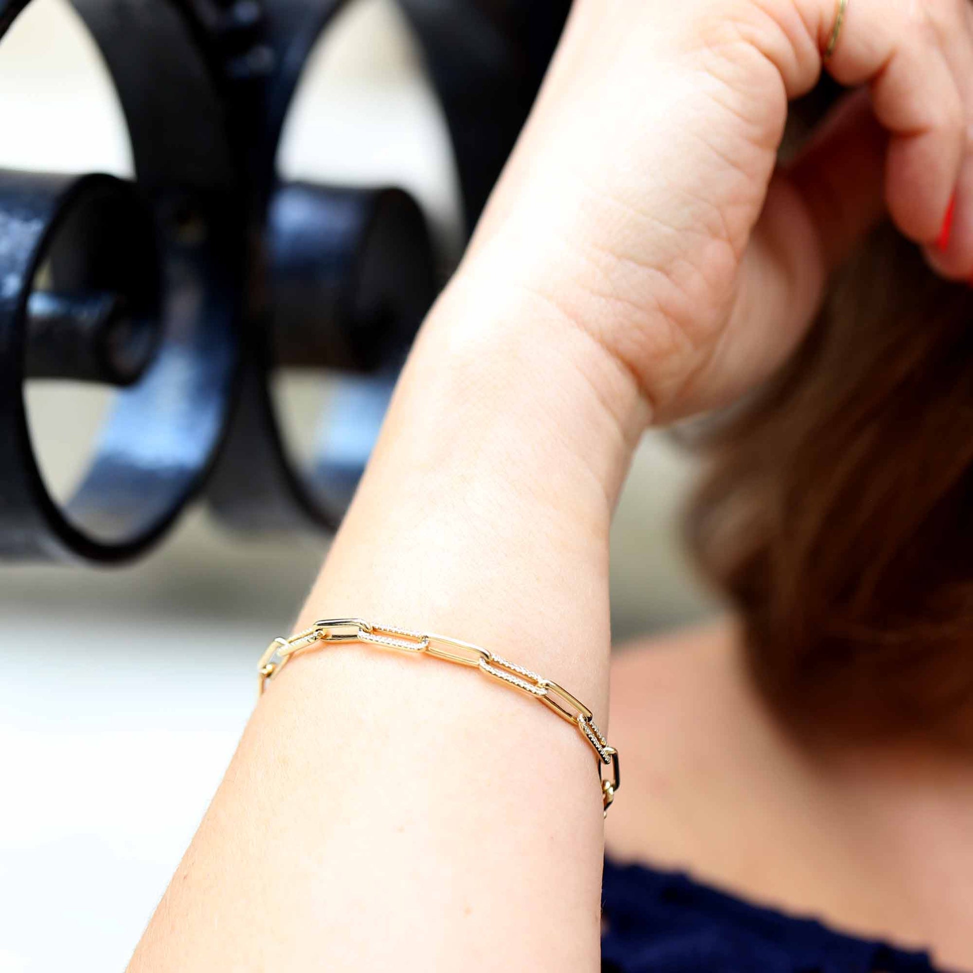 Shaula Paper Clip Pave Diamond Link Bracelet
