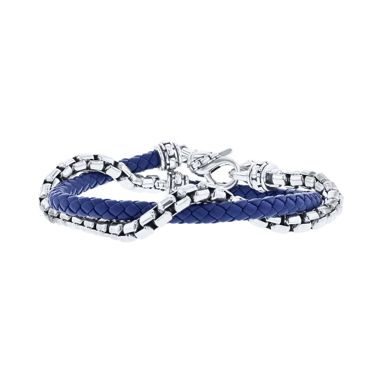 Calloway Silver & Blue Leather Bracelet