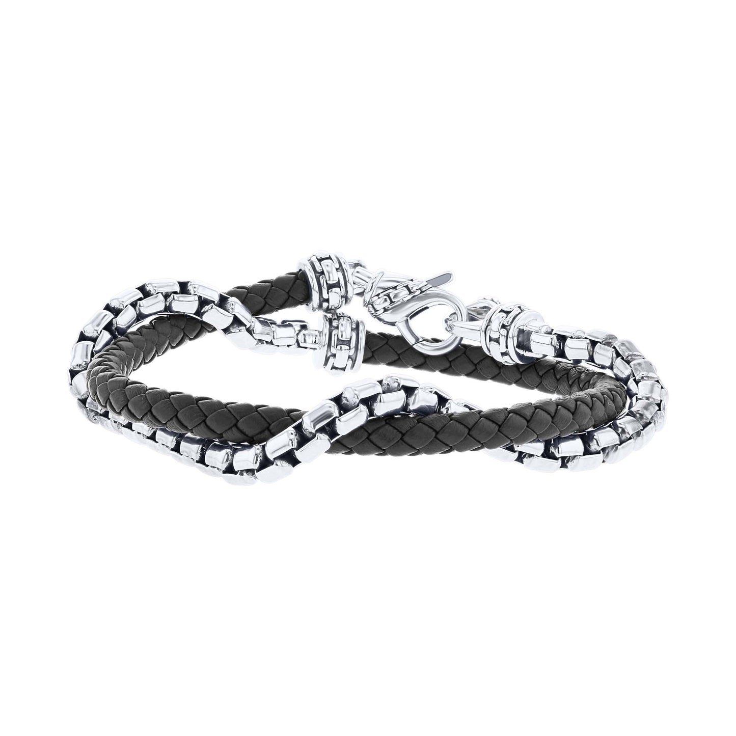 Calloway Silver & Black Leather Bracelet