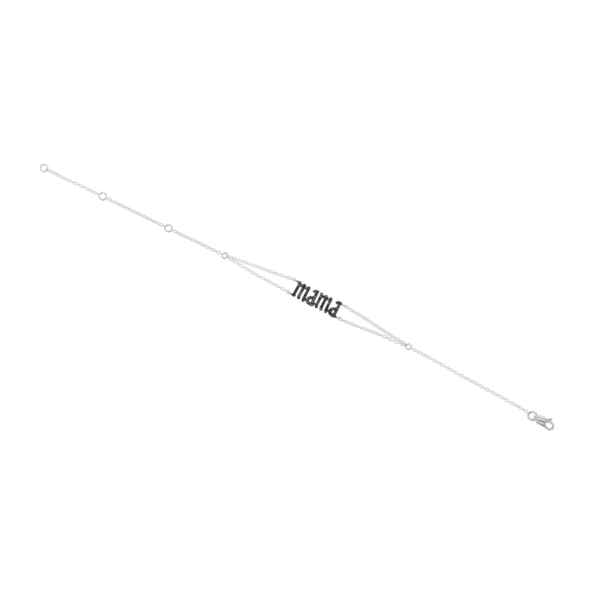 Silver Mama Gothic Letter Black Diamond Bracelet