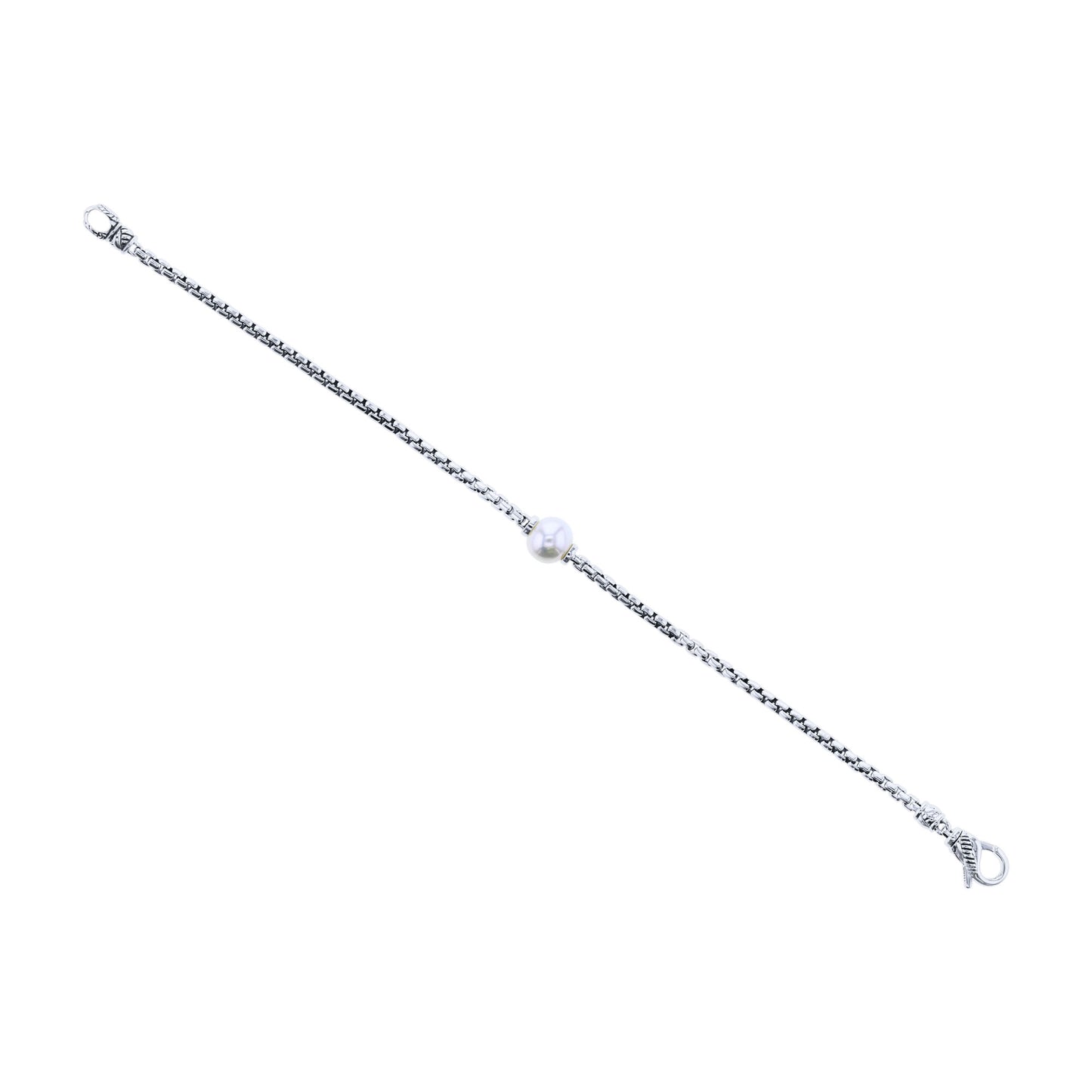 Treasure Pearl Silver Box Chain Bracelet