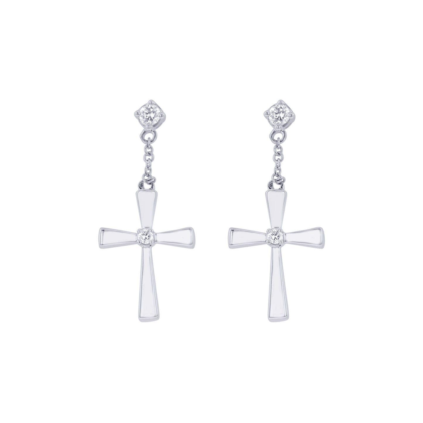 Gold Cross Diamond Drop Earrings