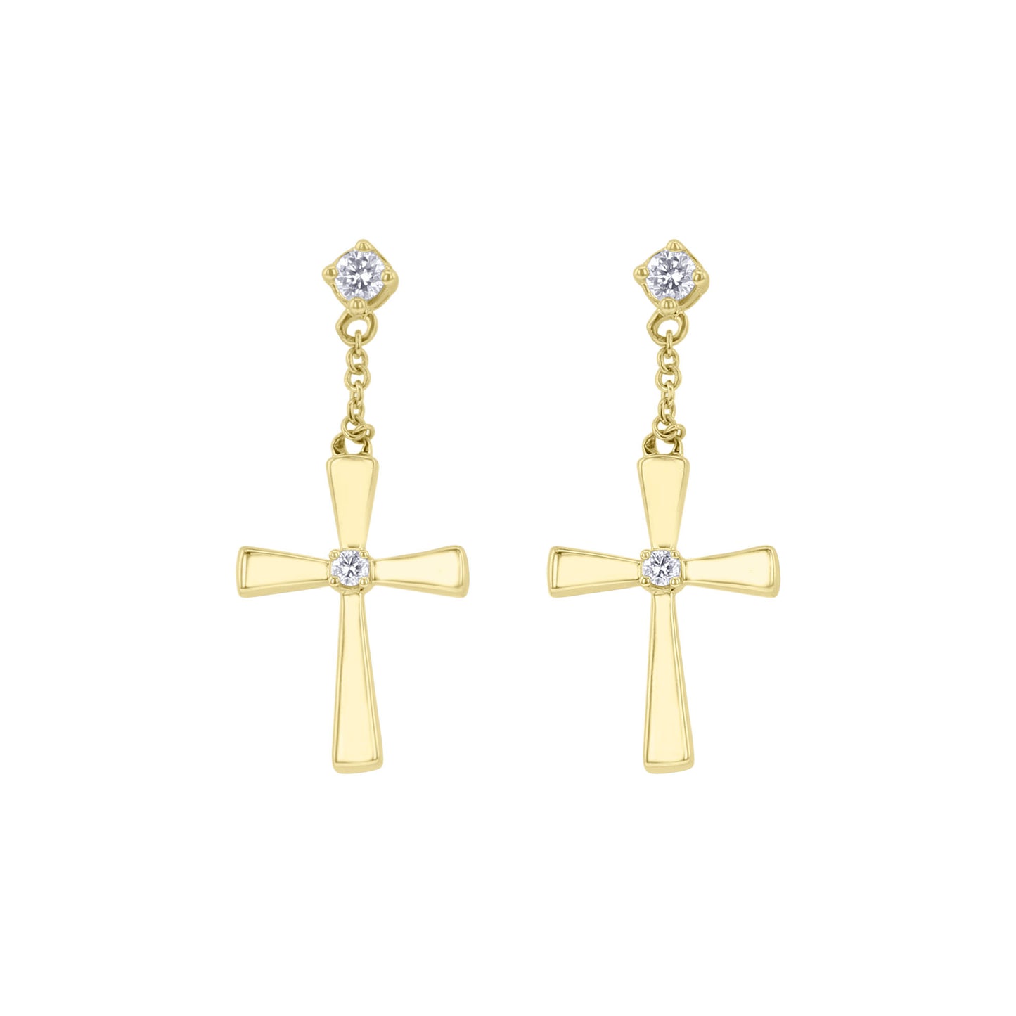 Gold Cross Diamond Drop Earrings