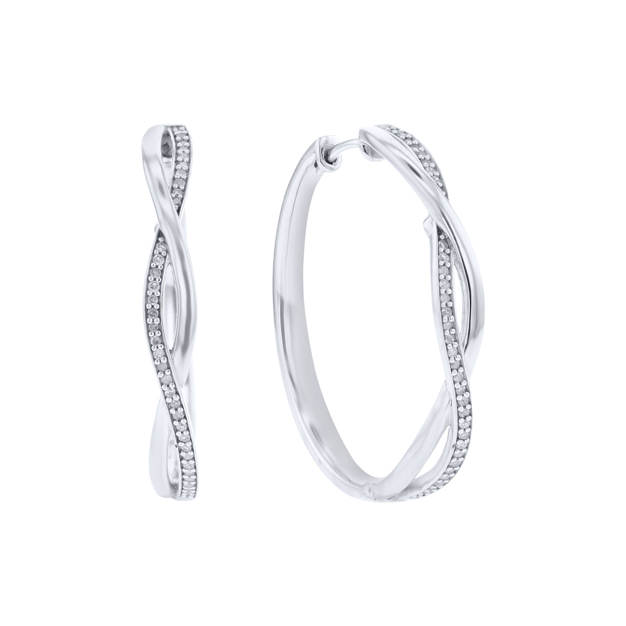 Silver Twisted Pave Diamond Hoop Earrings – Steven Singer Jewelers