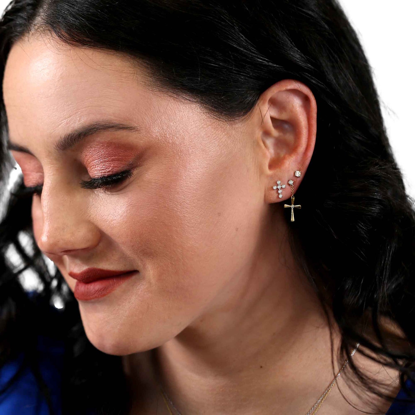 Gold Cross Diamond Drop Earrings