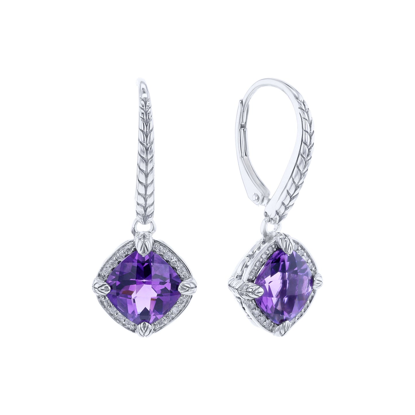 Silver Aelin Amethyst & Diamond Drop Earrings