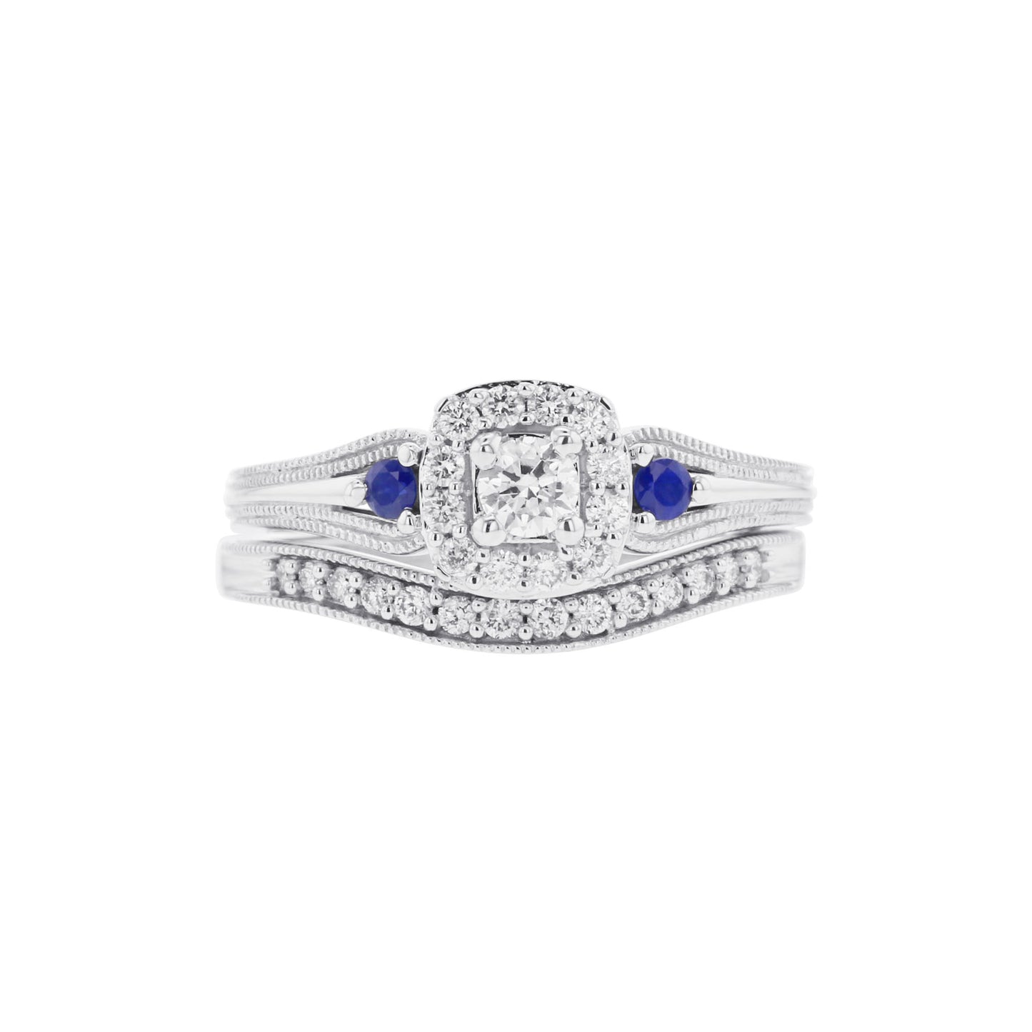 Sparkling Three Stone Ready for Love Sapphire and Diamond Bridal Set