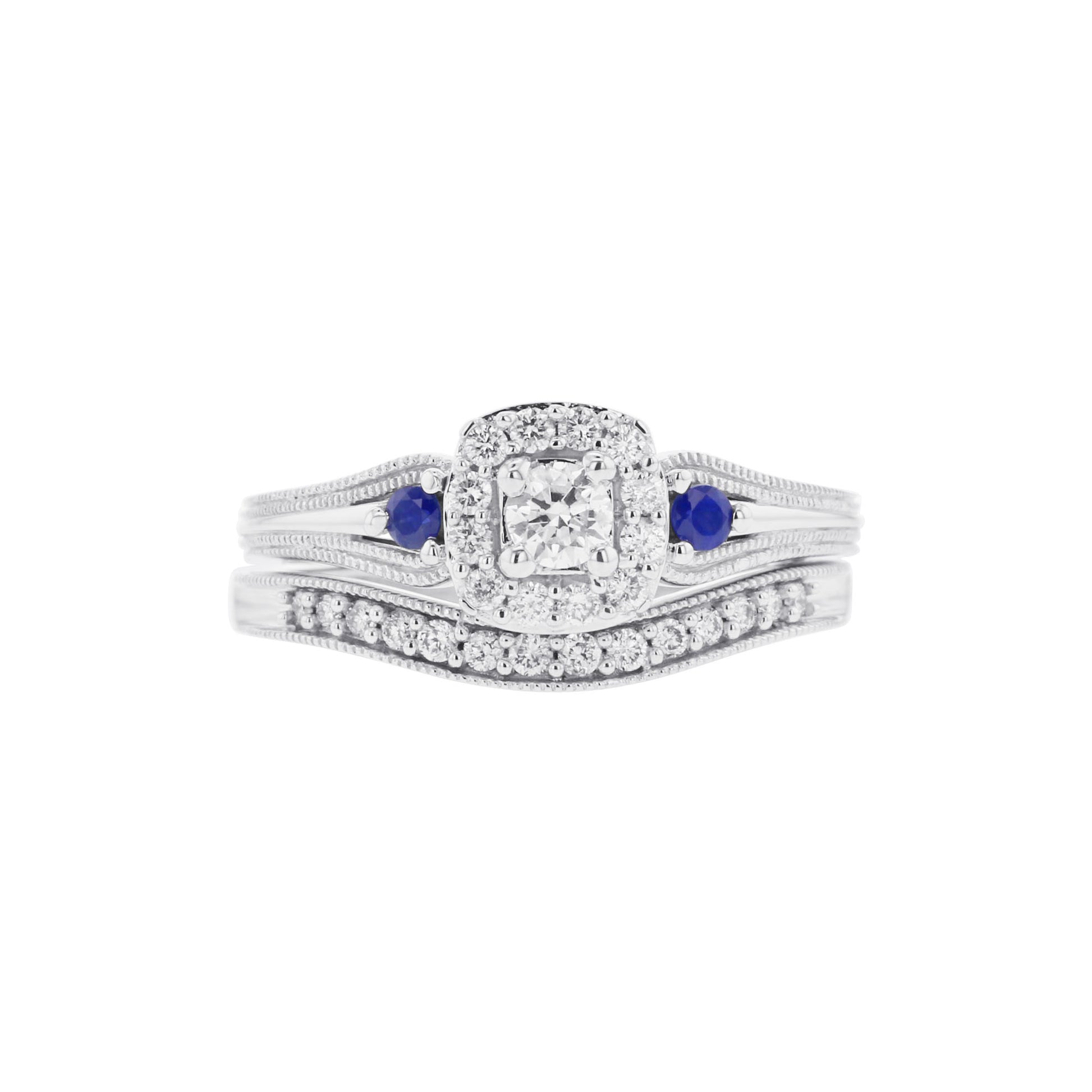 Sparkling Three Stone Ready for Love Sapphire and Diamond Bridal Set