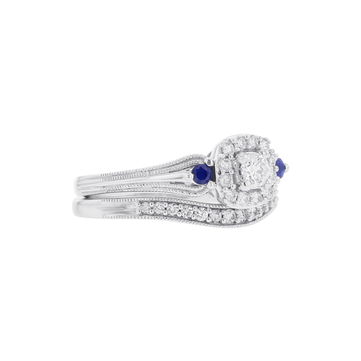 Sparkling Three Stone Ready for Love Sapphire and Diamond Bridal Set