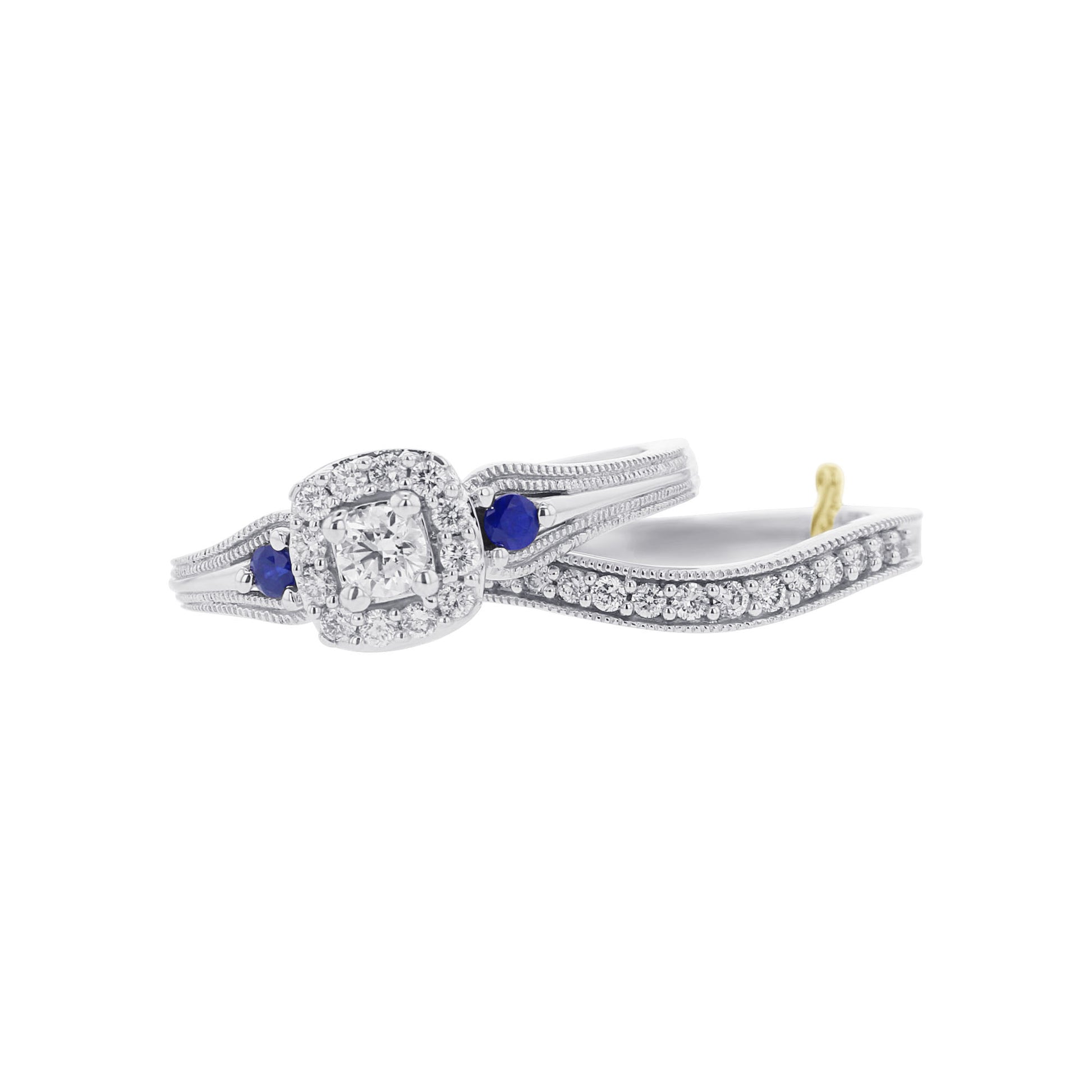 Sparkling Three Stone Ready for Love Sapphire and Diamond Bridal Set