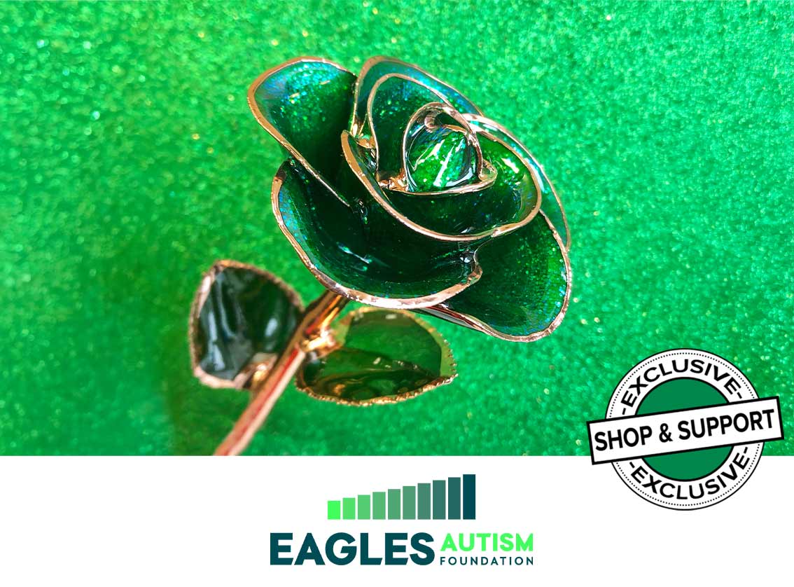 Shop and support Eagles Autism Foundation with our Emerald City Rose Gold Dipped Rose.