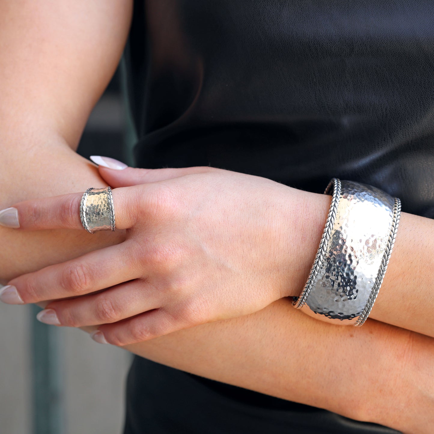 Silver Nyla Wide Cuff Bracelet