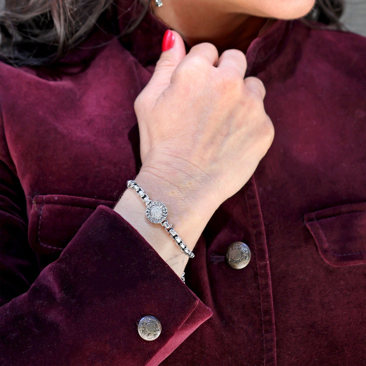 Silver Kenna Pave Diamond Bolo Bracelet