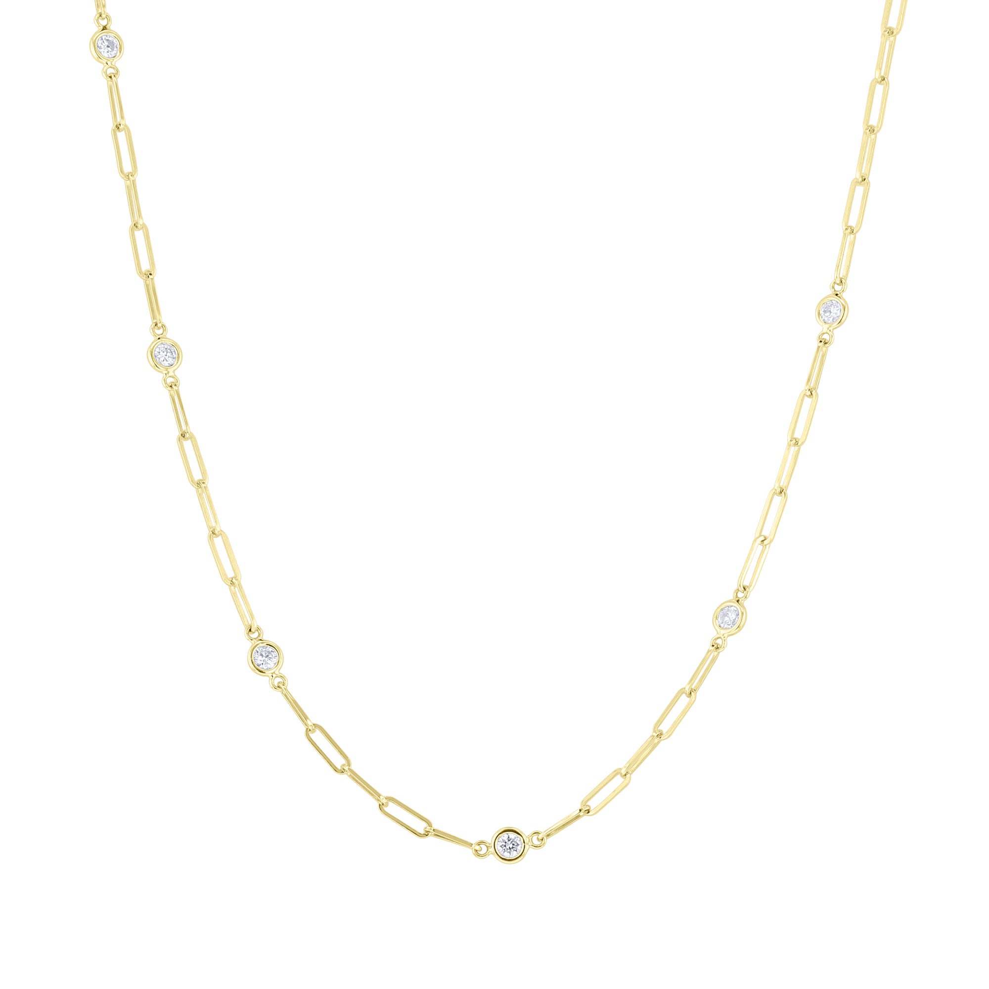 Modern Paper Clip Station Diamond Necklace 1ct