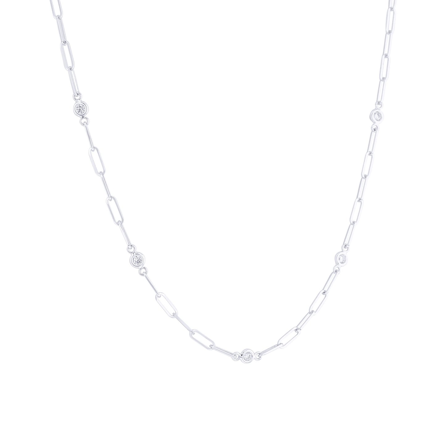 Modern Paper Clip Station Diamond Necklace 1/2ct