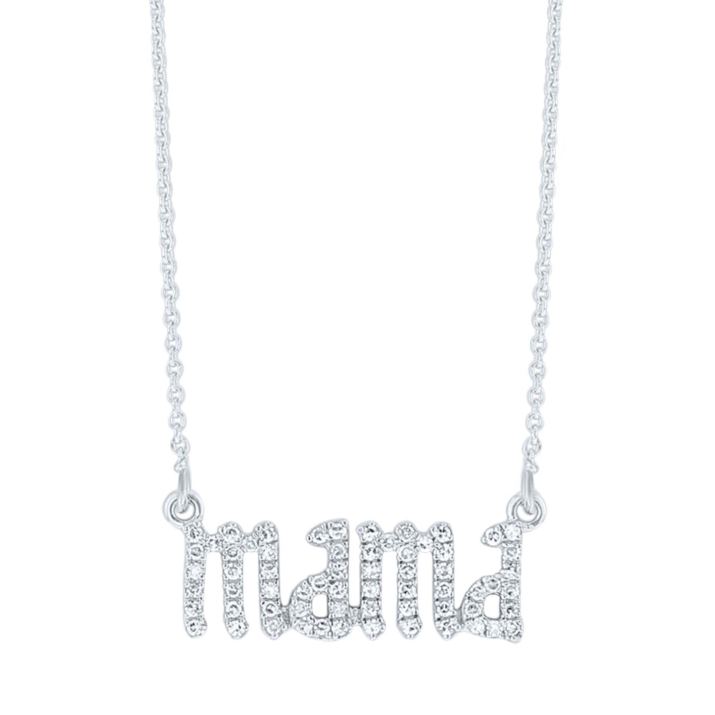 Silver Mama Gothic Letter Diamond Necklace