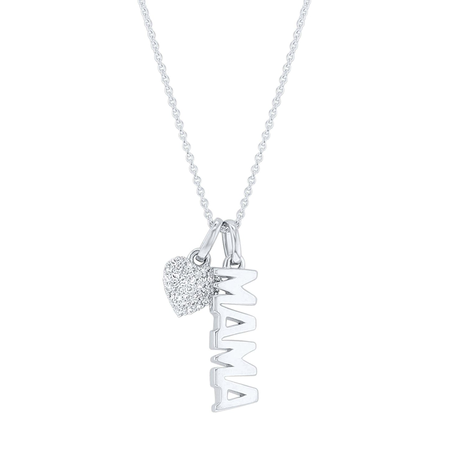 Silver Mama Diamond Charm Necklace