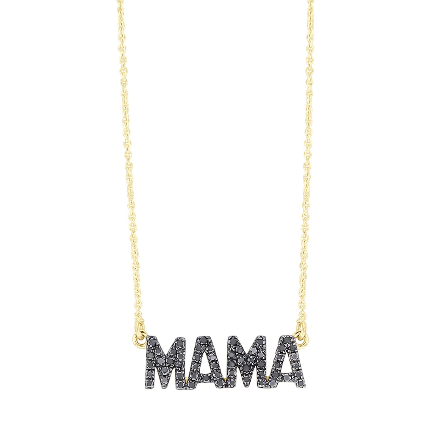 Mama Block Letter Black Diamond Necklace