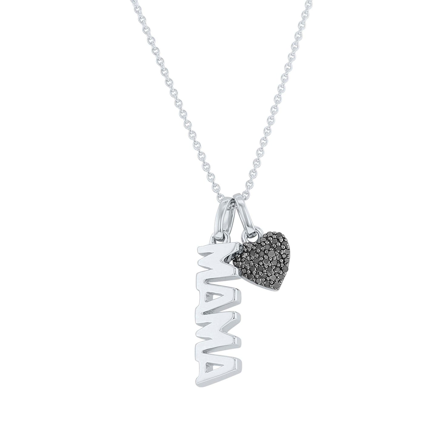 Silver Mama Black Diamond Charm Necklace