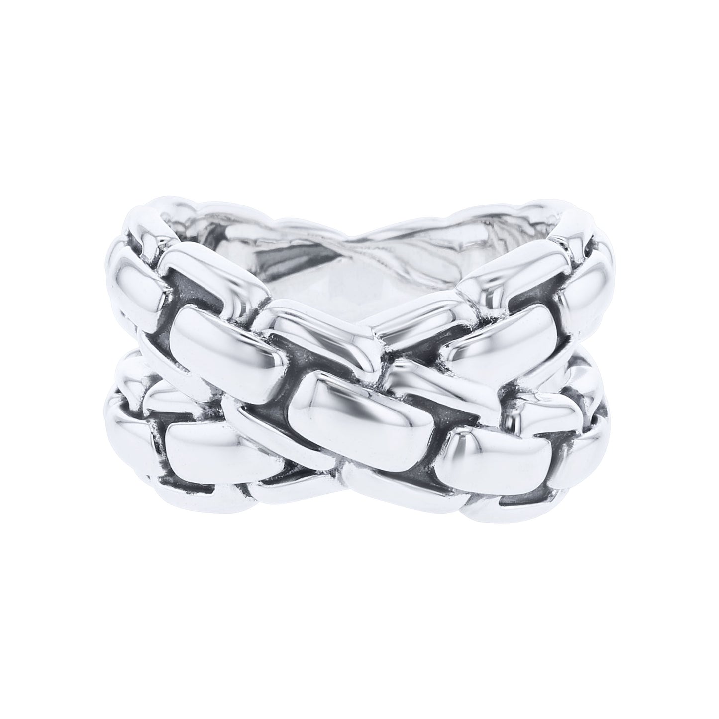 Silver Crossed Box Chain Ring