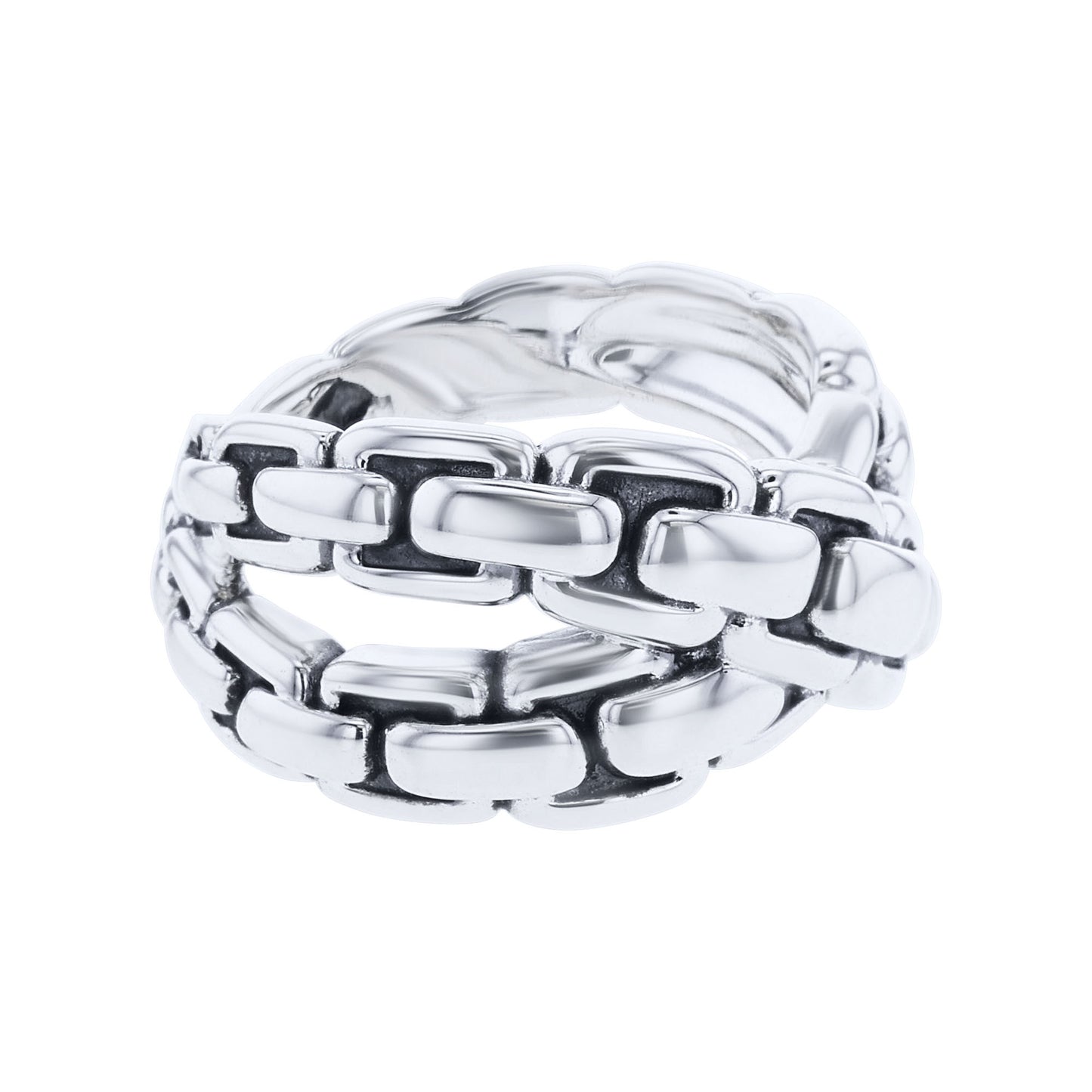 Silver Crossed Box Chain Ring