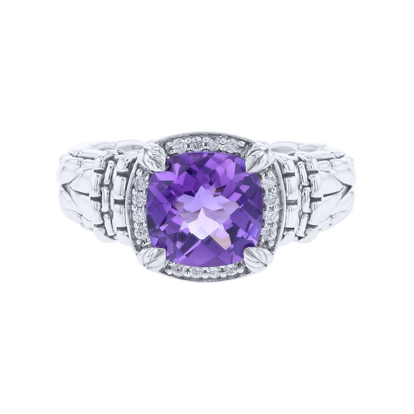 Silver Aelin Amethyst & Diamond Ring