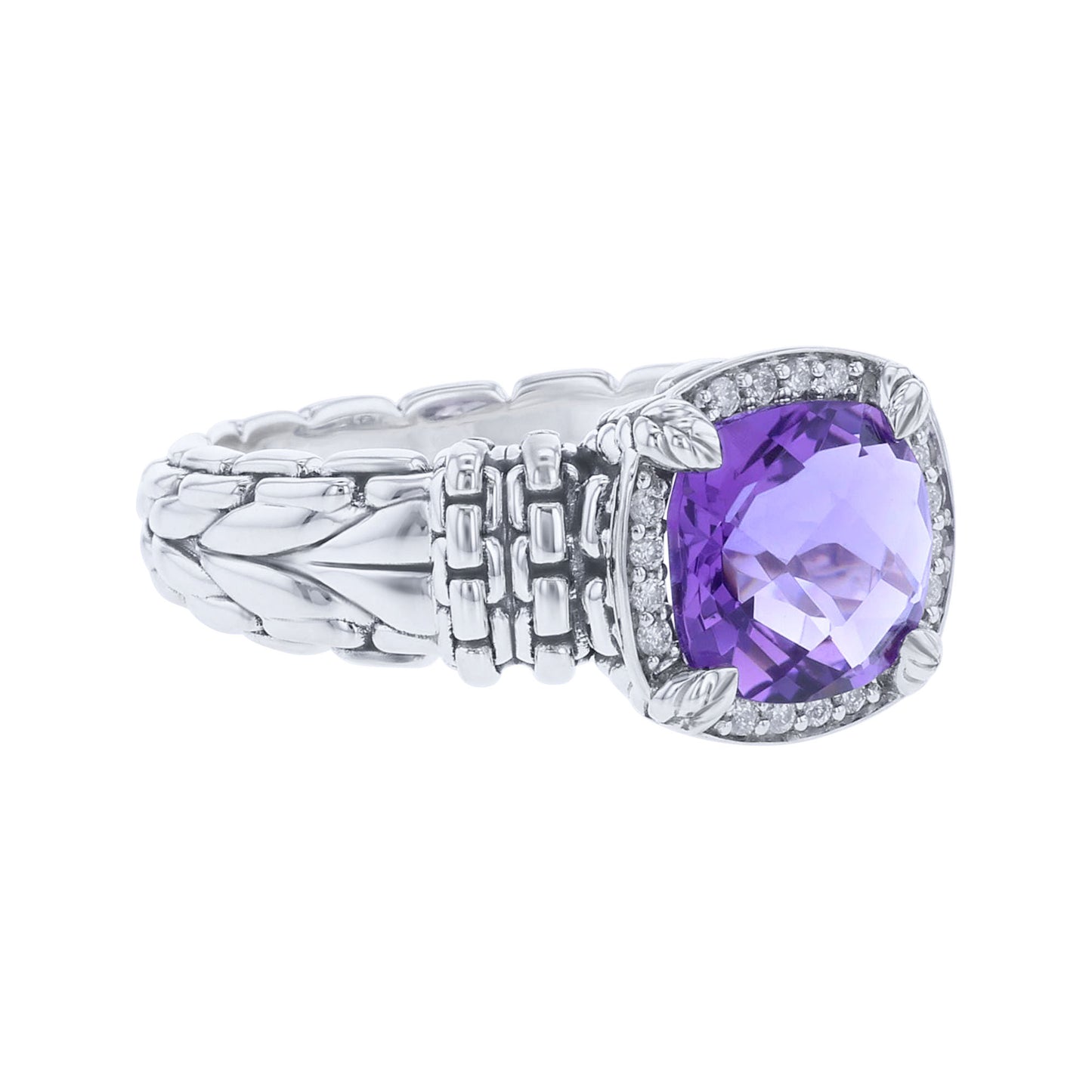 Silver Aelin Amethyst & Diamond Ring