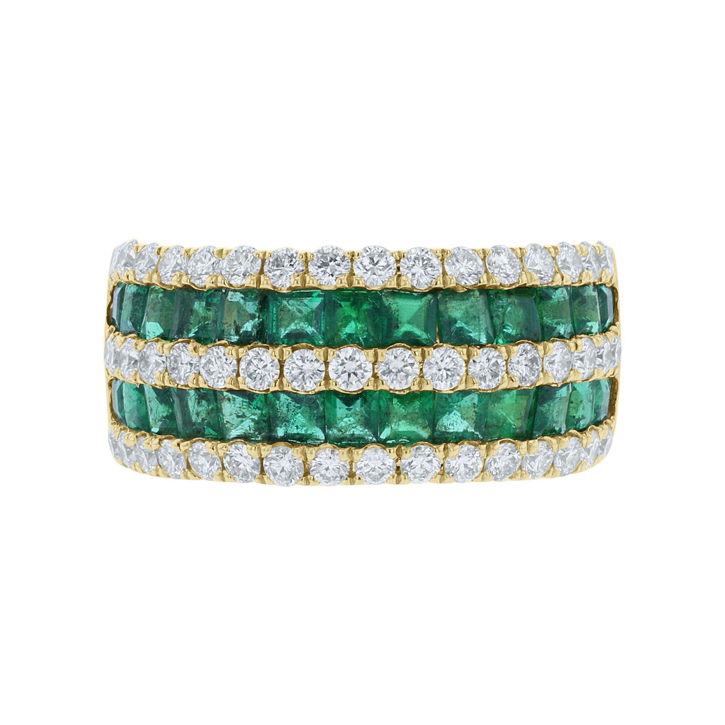 emerald and diamond yellow gold ring front view