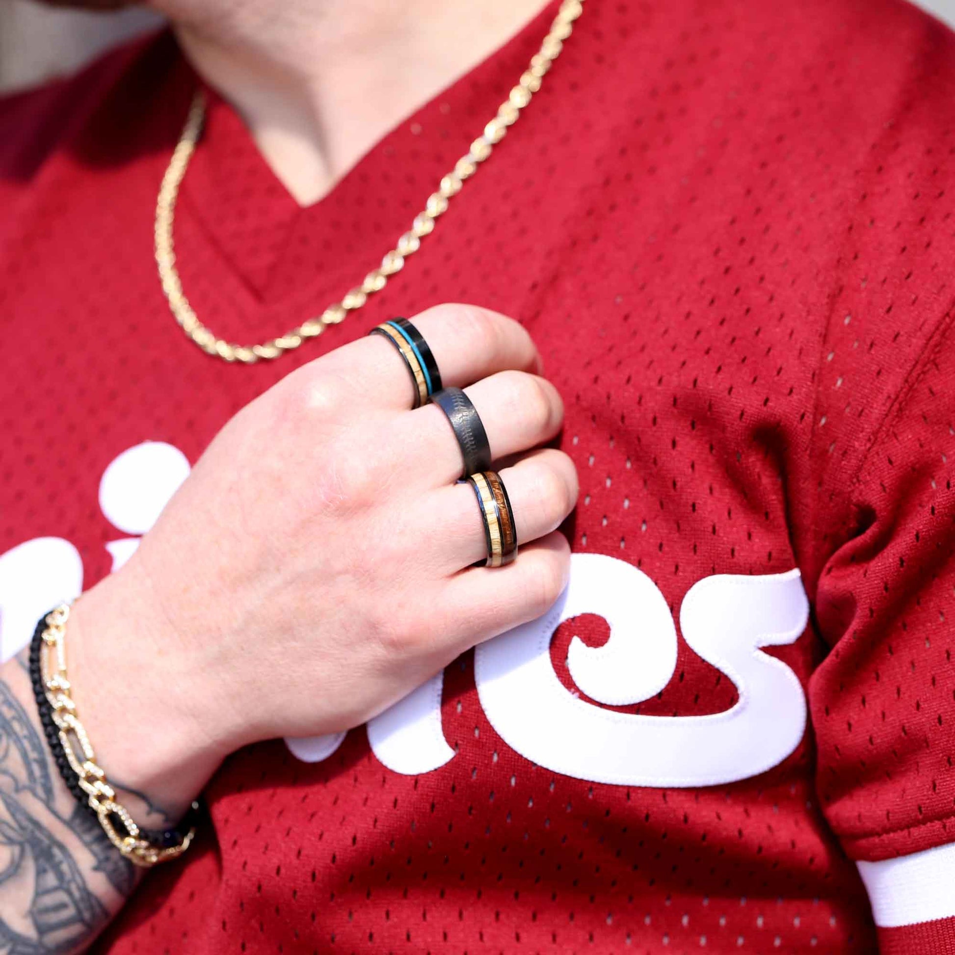 Rollins Baseball Wood Inlay Wedding Ring