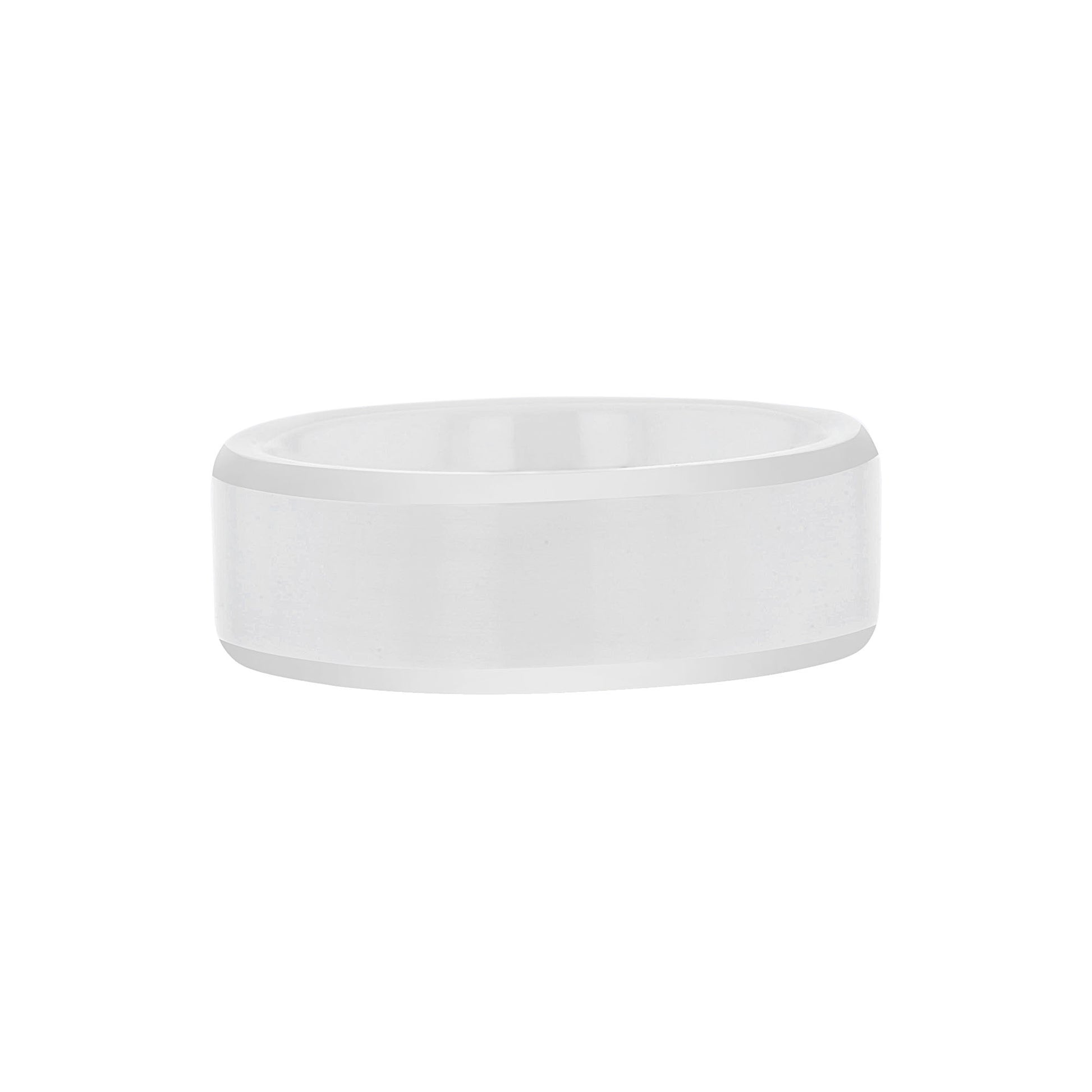 Casey White Ceramic Beveled Edge Wedding Ring
