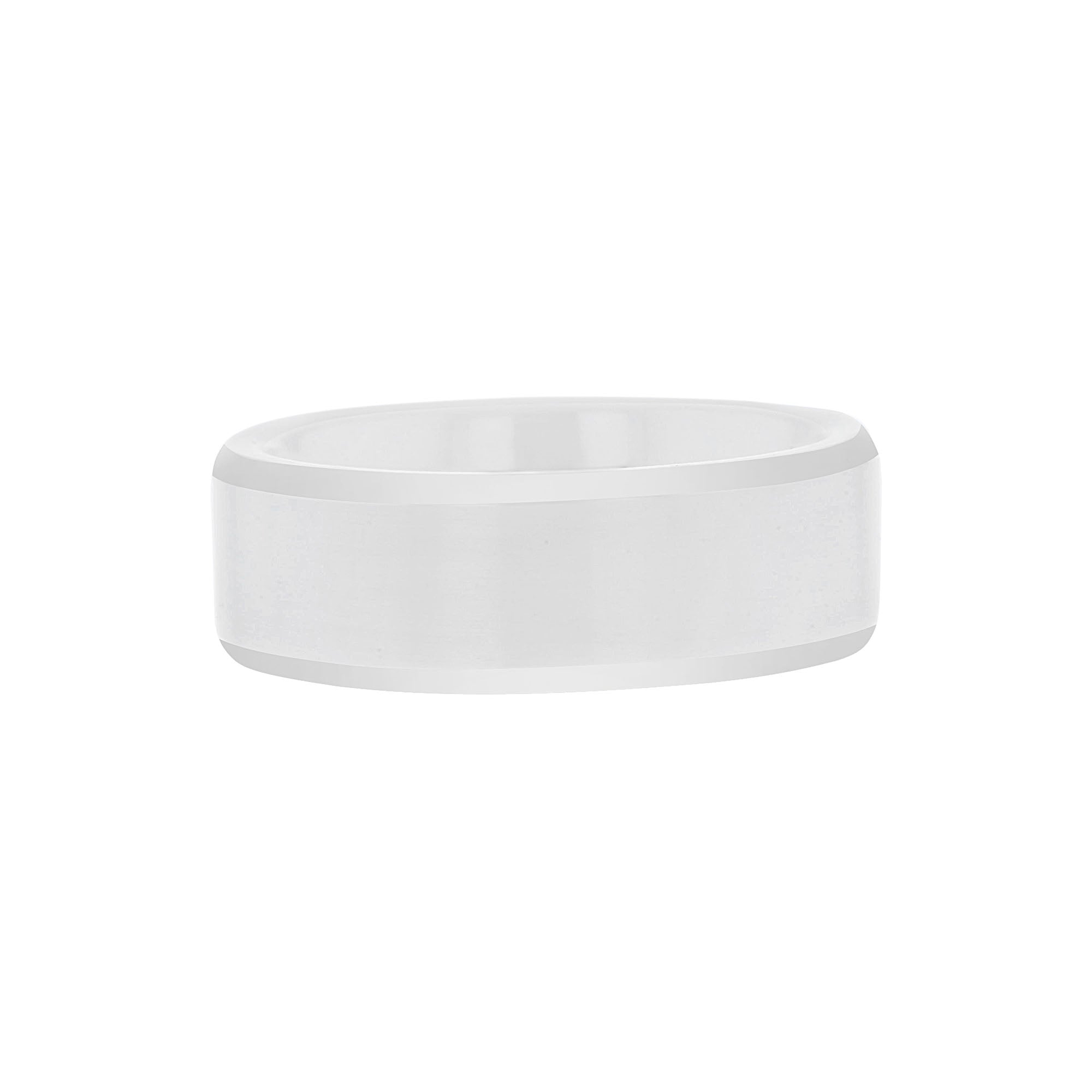 Casey White Ceramic Beveled Edge Wedding Ring