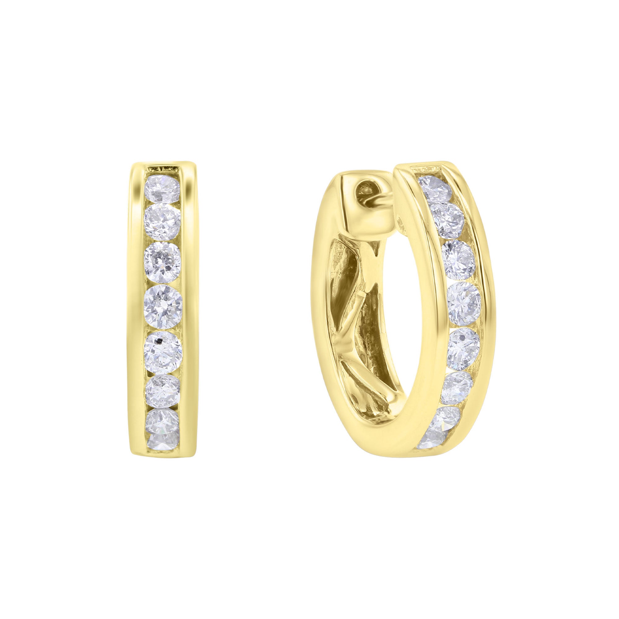Classic Channel Diamond Huggie Hoop Earring 1 2 ct 14K Yellow Gold Steven Singer Jewelers