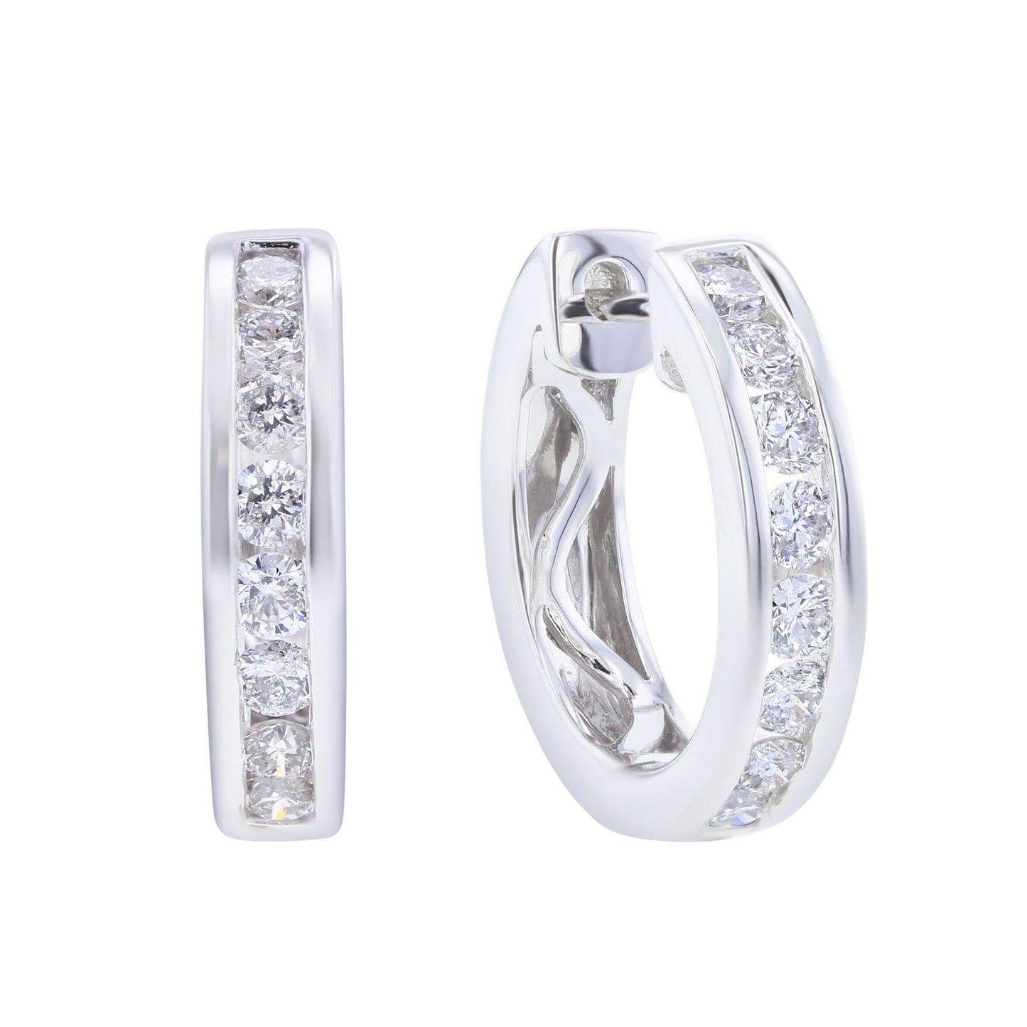 Classic Channel Diamond Huggie Hoop Earrings 3/4 ct