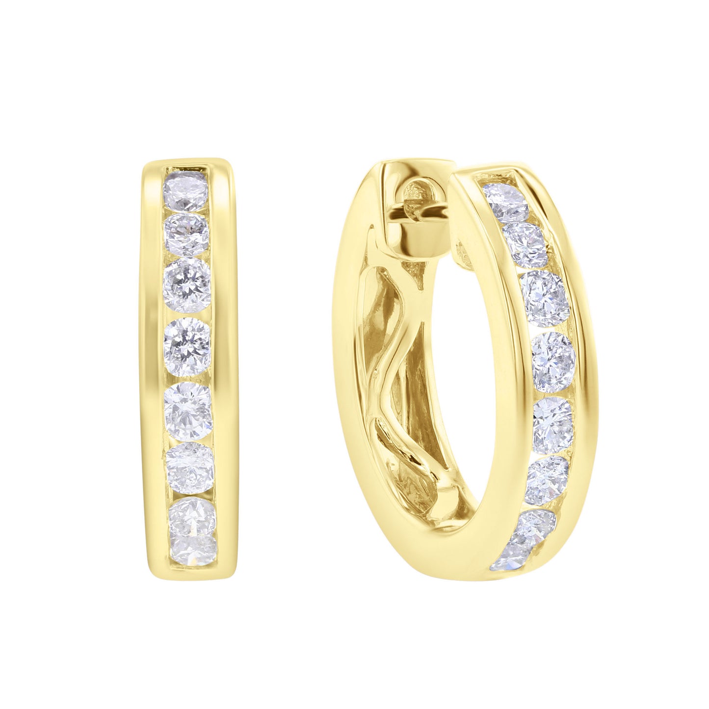 Classic Channel Diamond Huggie Hoop Earrings 3/4 ct