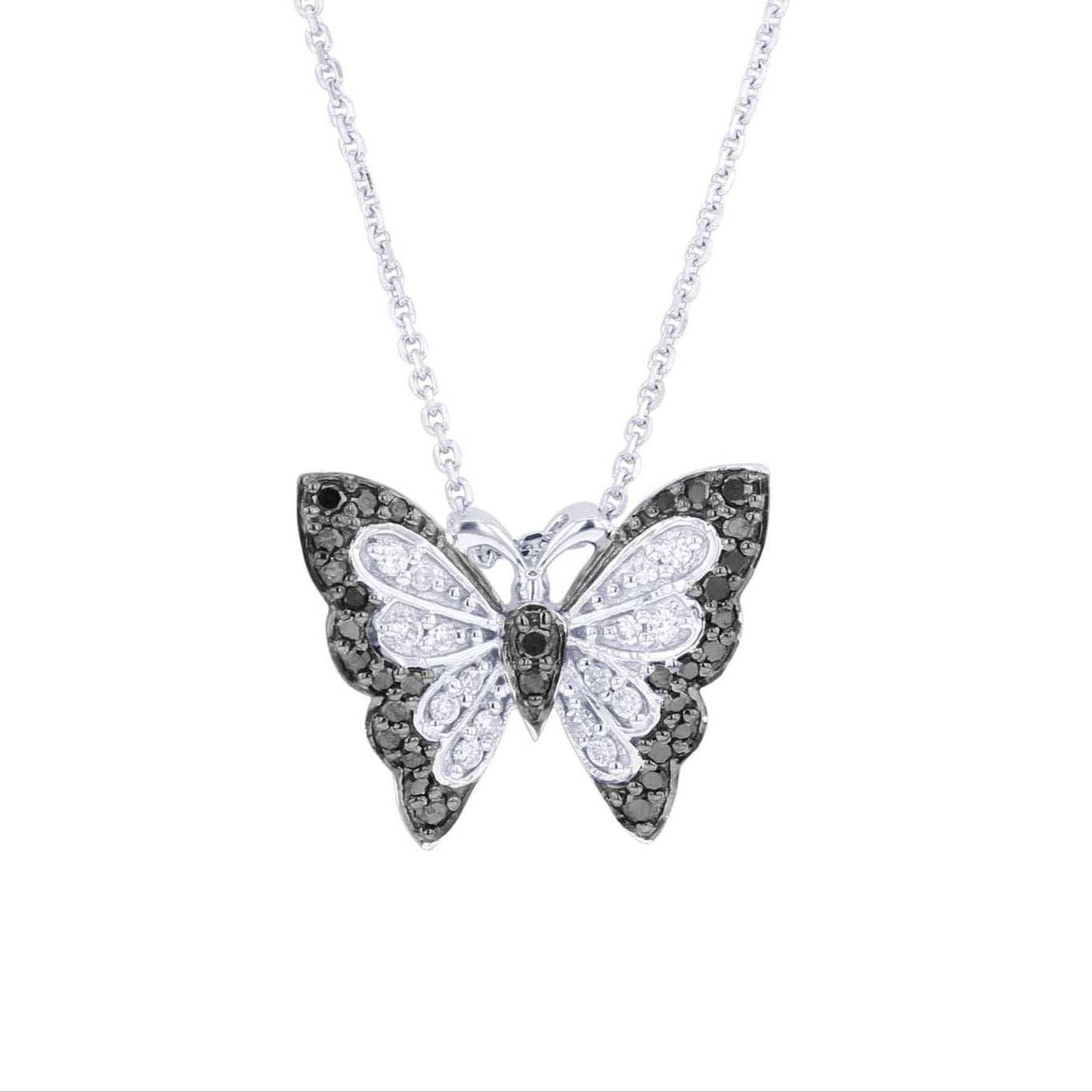 Silver Black Emperor Butterfly Diamond Necklace