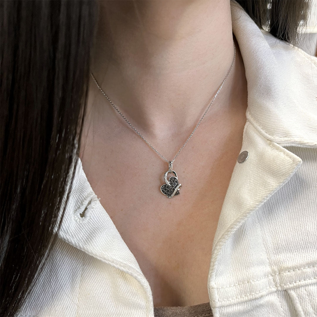 Silver Black & White Hug Heart Diamond Necklace
