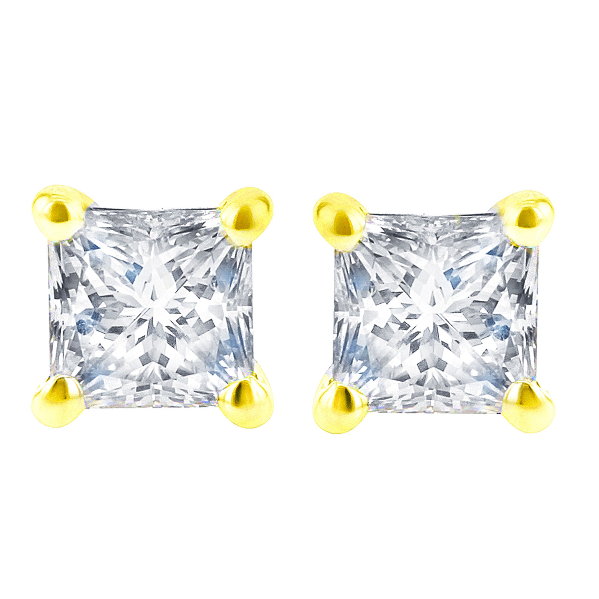 1 carat princess cut diamond earrings yellow gold deals