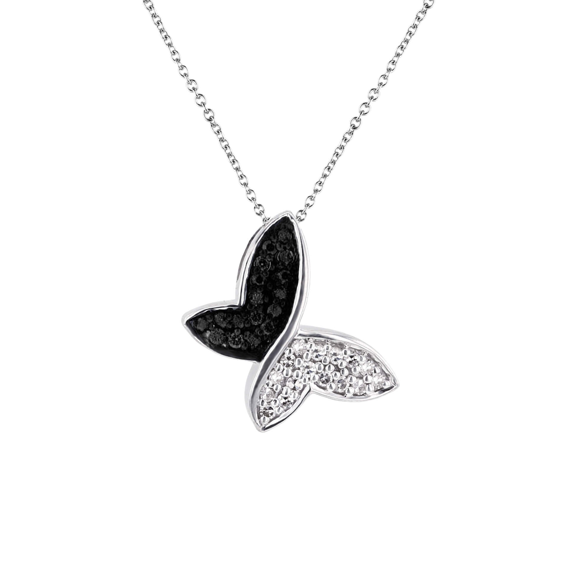 Silver Black and White Butterfly Diamond Necklace – Steven Singer