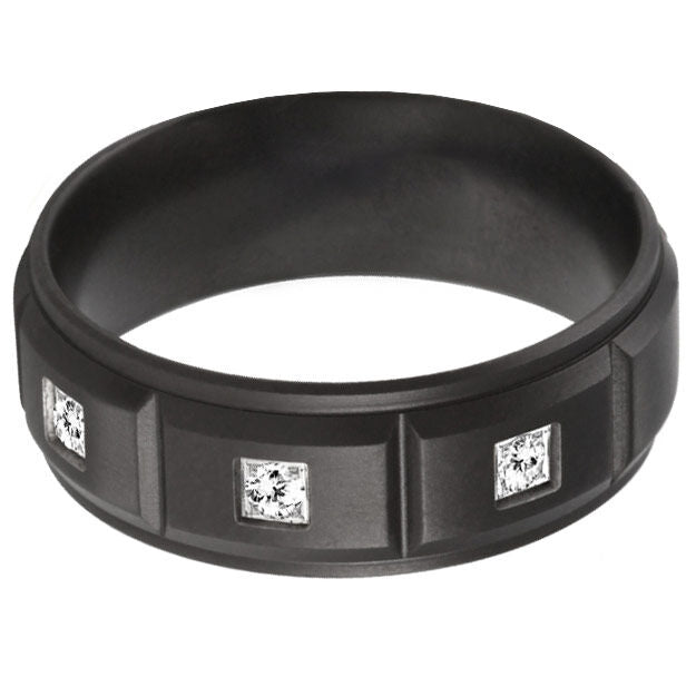 Black Block Titanium Diamond Wedding Ring