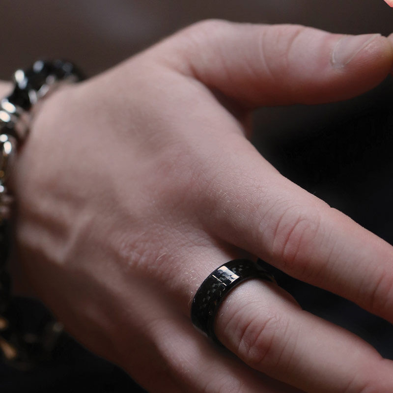 Black Carbon Fiber Ceramic 8mm Wedding Ring