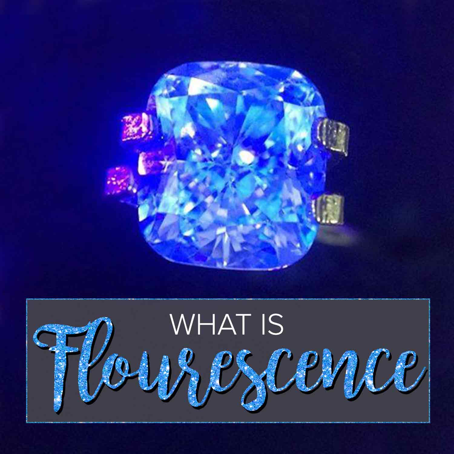 A glowing diamond with the text "What is fluorescence" under it.