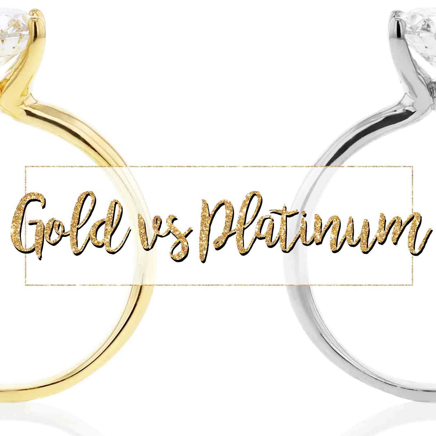 A gold ring on the left and a platinum ring on the right.