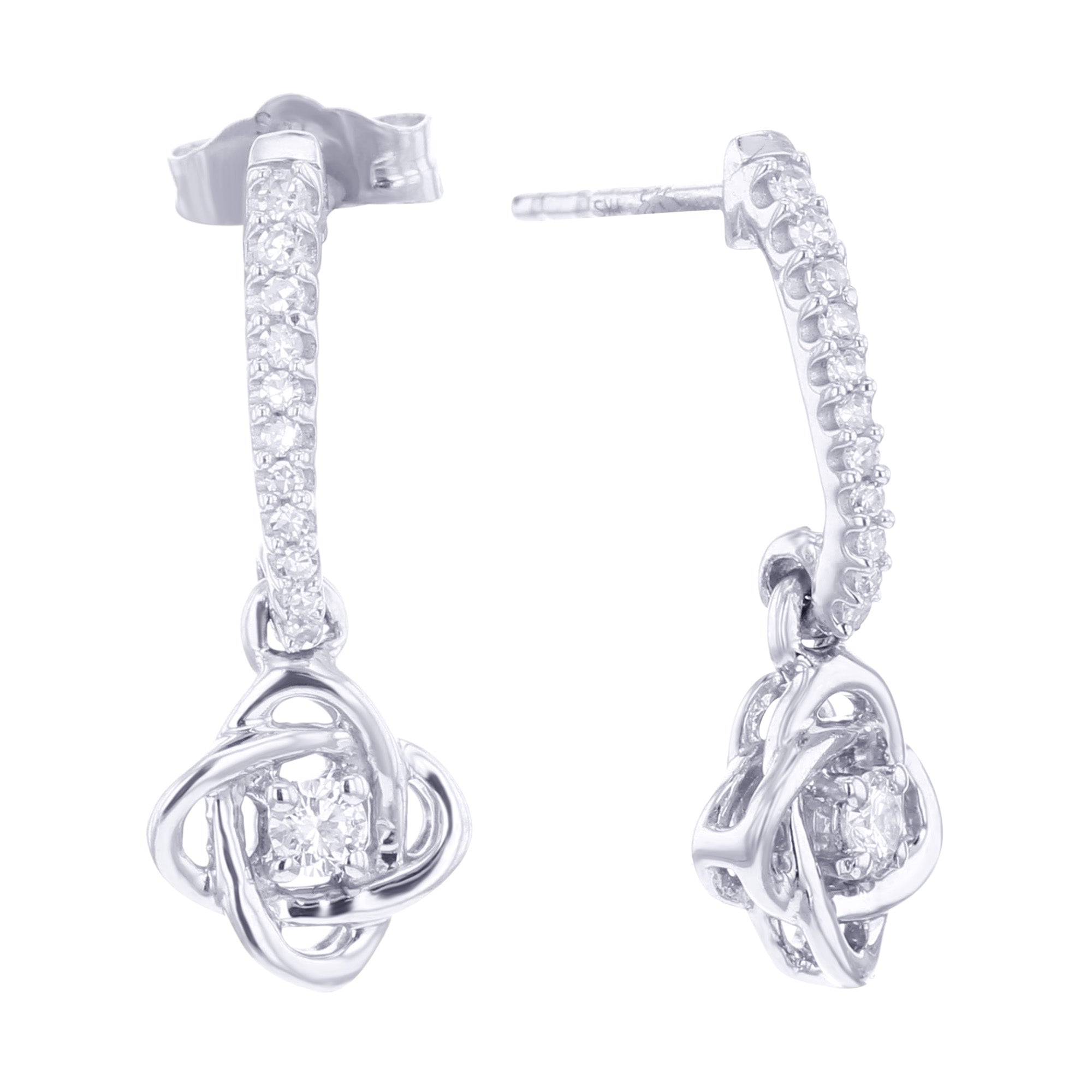 Silver Celtic Knot Diamond Drop Earrings