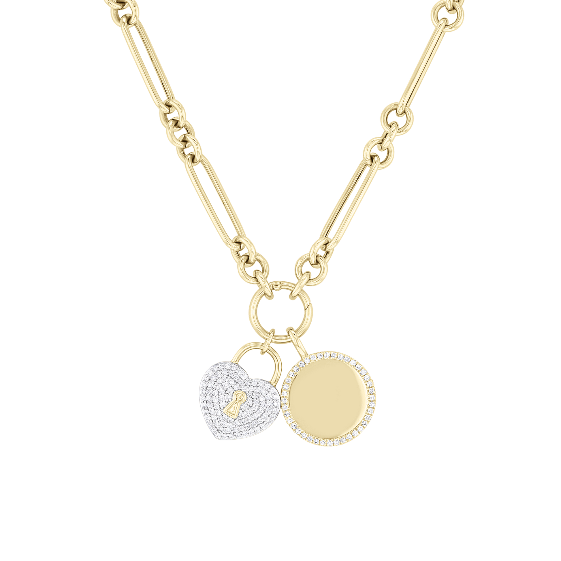 Long Link Chain Charm-Ring Necklace