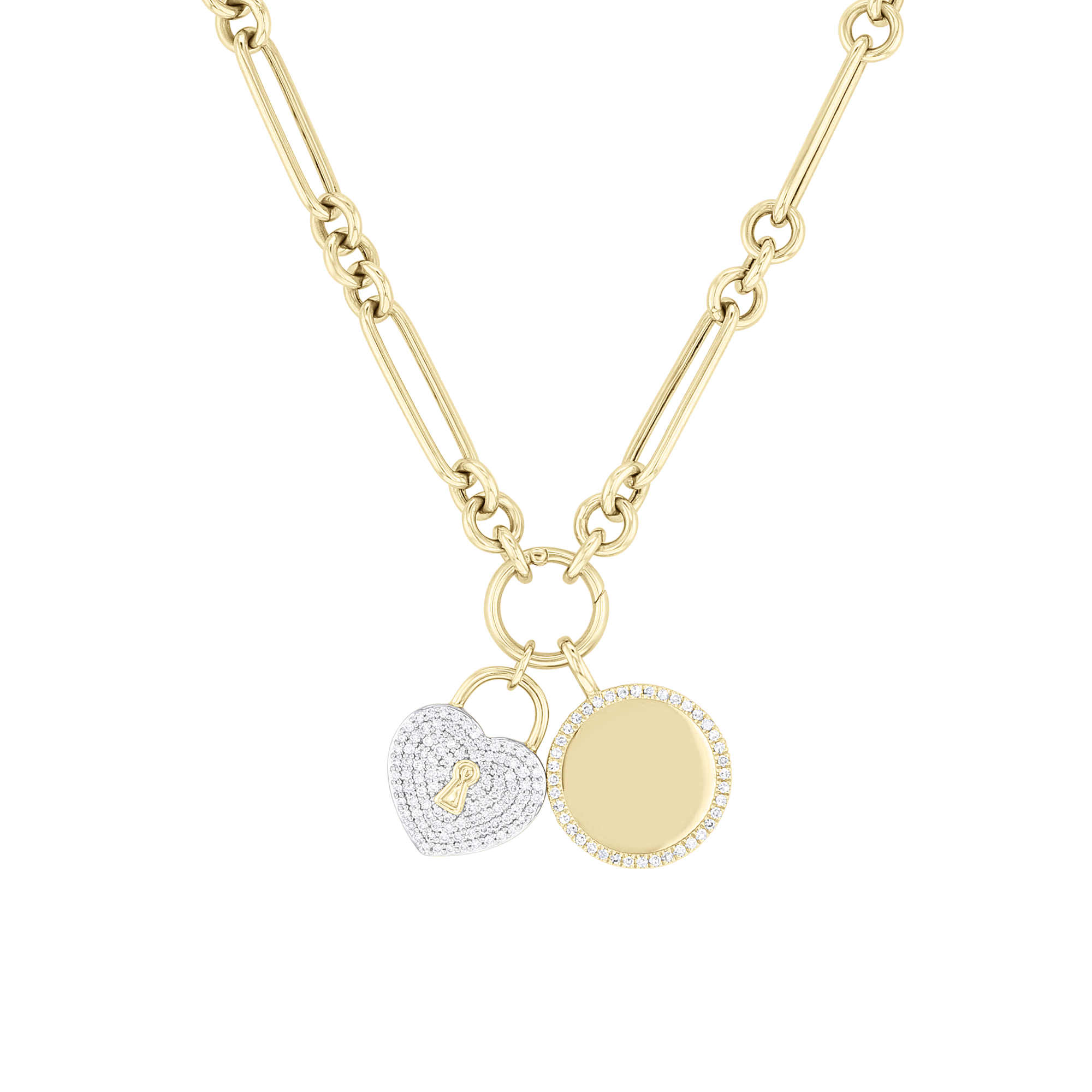 Long Link Chain Charm-Ring Necklace