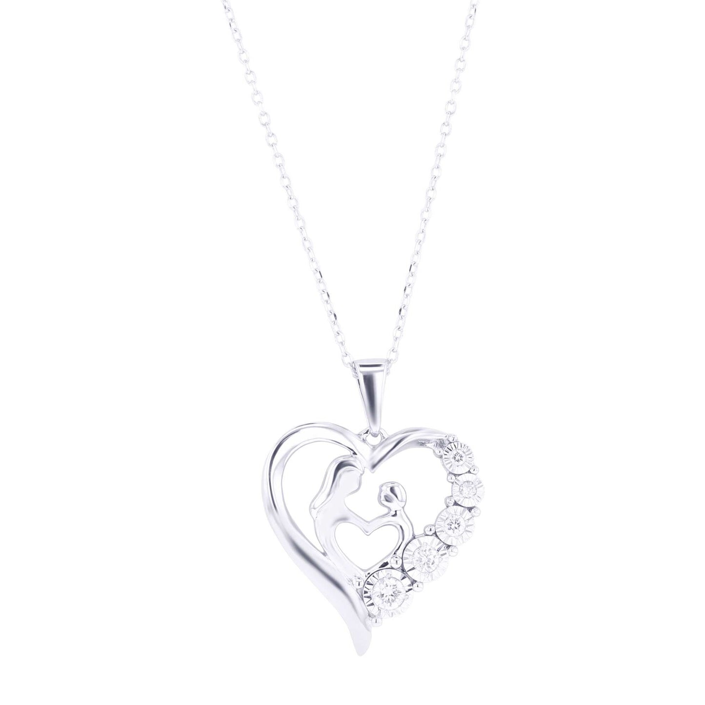 Silver Mother's Love Diamond Heart Necklace
