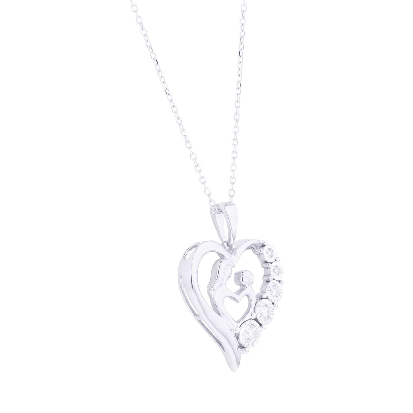 Silver Mother's Love Diamond Heart Necklace
