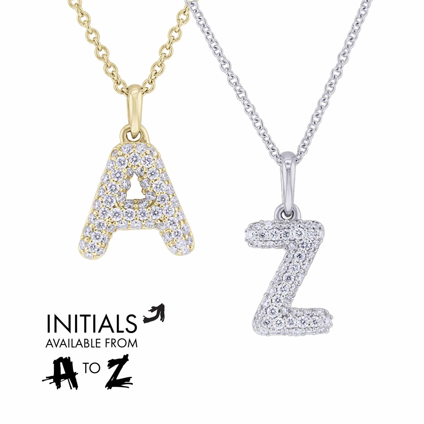 Gold Bubble Initial Diamond Necklace